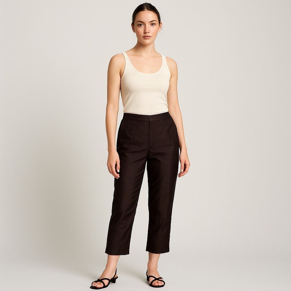Rena Rowan 100% Silk Brown Cropped Capri Pants Women’s Size 6